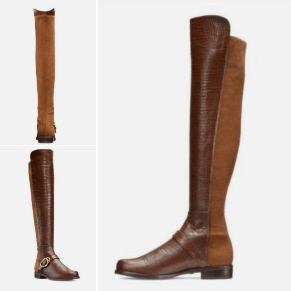 NEW Size 8.5 Stuart Weitzman “Siella” Brown Croc-Embossed Over-the-Knee Boots - Picture 5 of 14